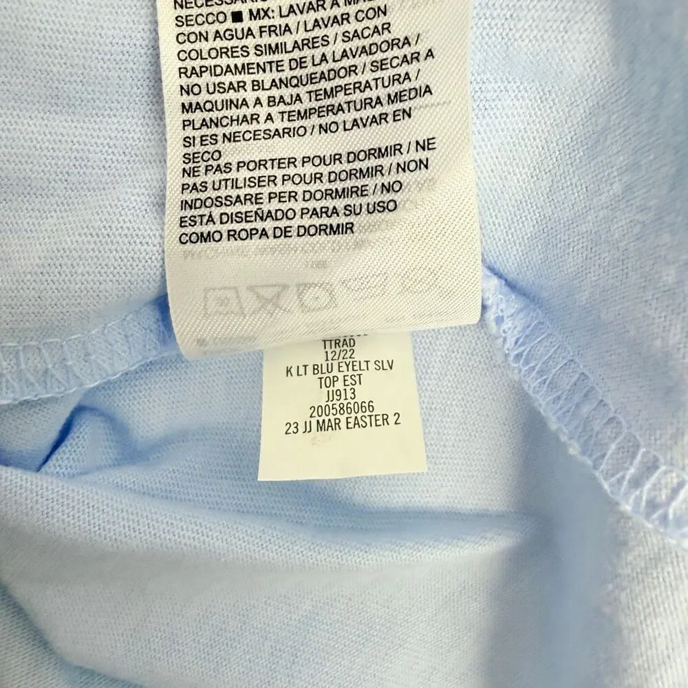 Janie Jack Girls 8 Light Blue Eyelet Sleeve Top